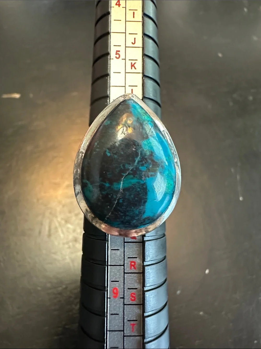 Sterling Silver Teardrop Chrysocolla Ring in Blue-Green- Size 7